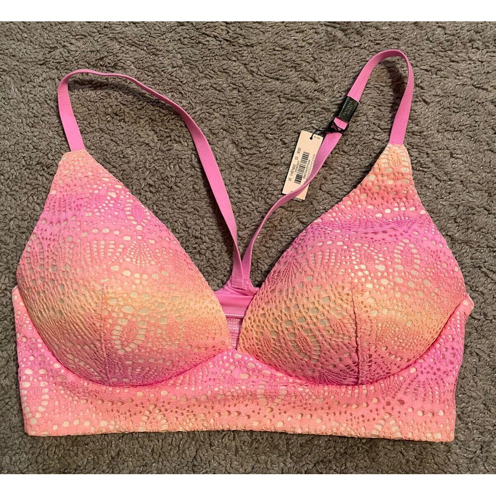 Victoria's Secret Body By Victoria Lightly Lined Plunge Bra 32D Ombré Pink Orang